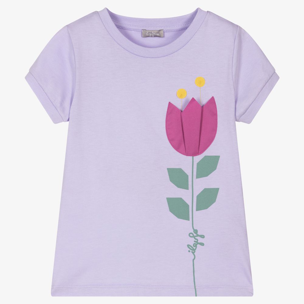 Il Gufo - Violettes Baumwoll-T-Shirt mit Tulpe | Childrensalon