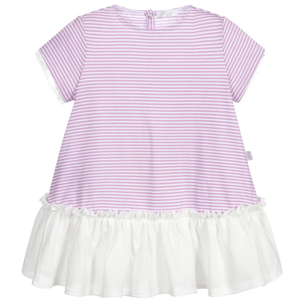 Il Gufo - Gestreiftes Kleid in Violett und Weiß | Childrensalon