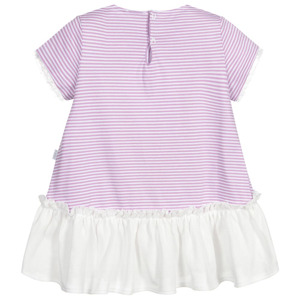 إيل غوفو-فستان أطفال بناتي قطن وشبك لون بنفسجي وأبيض | Childrensalon Outlet