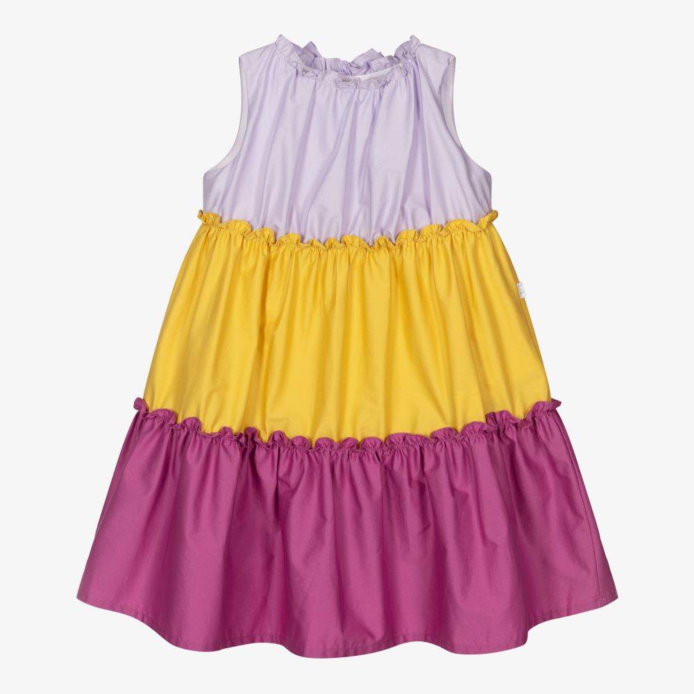 Il Gufo - Baumwollkleid in Violett und Gelb | Childrensalon