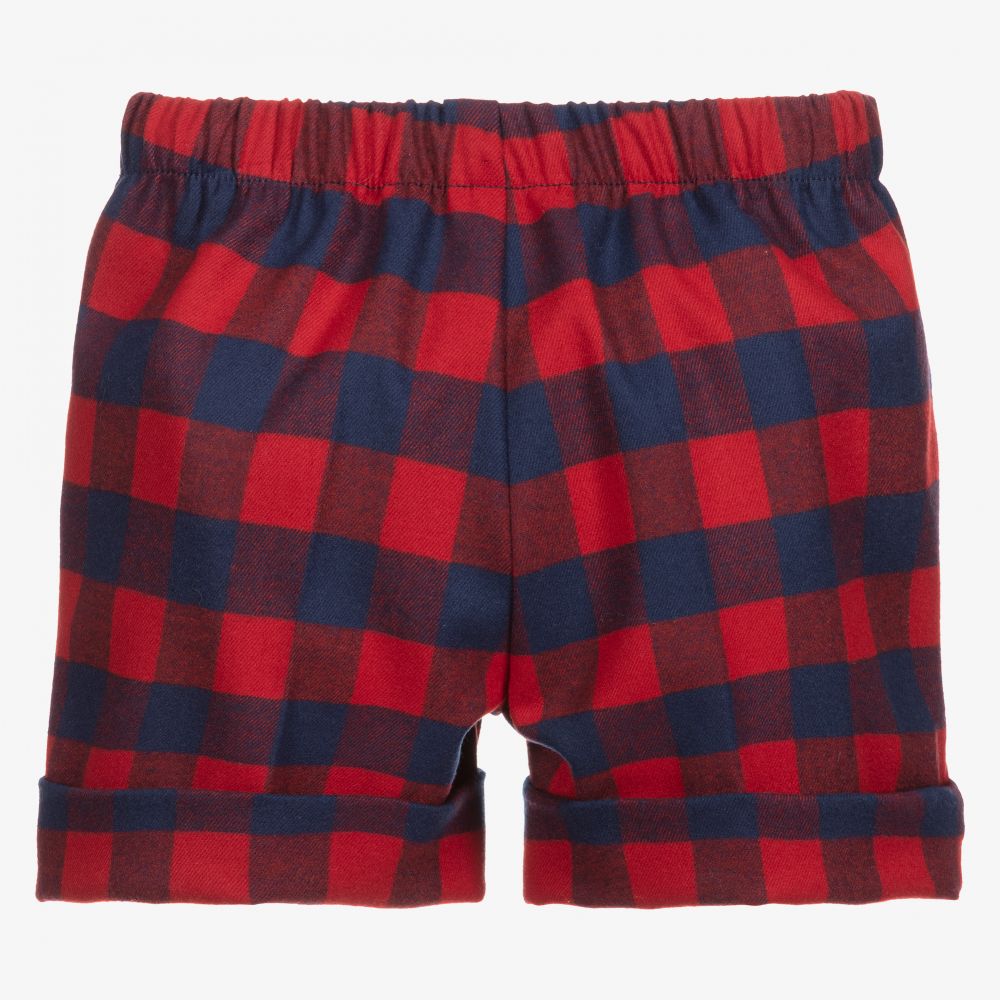 Il Gufo-شورت أطفال ولادي مزيج فيسكوز كاروهات لون أحمر وأزرق | Childrensalon Outlet