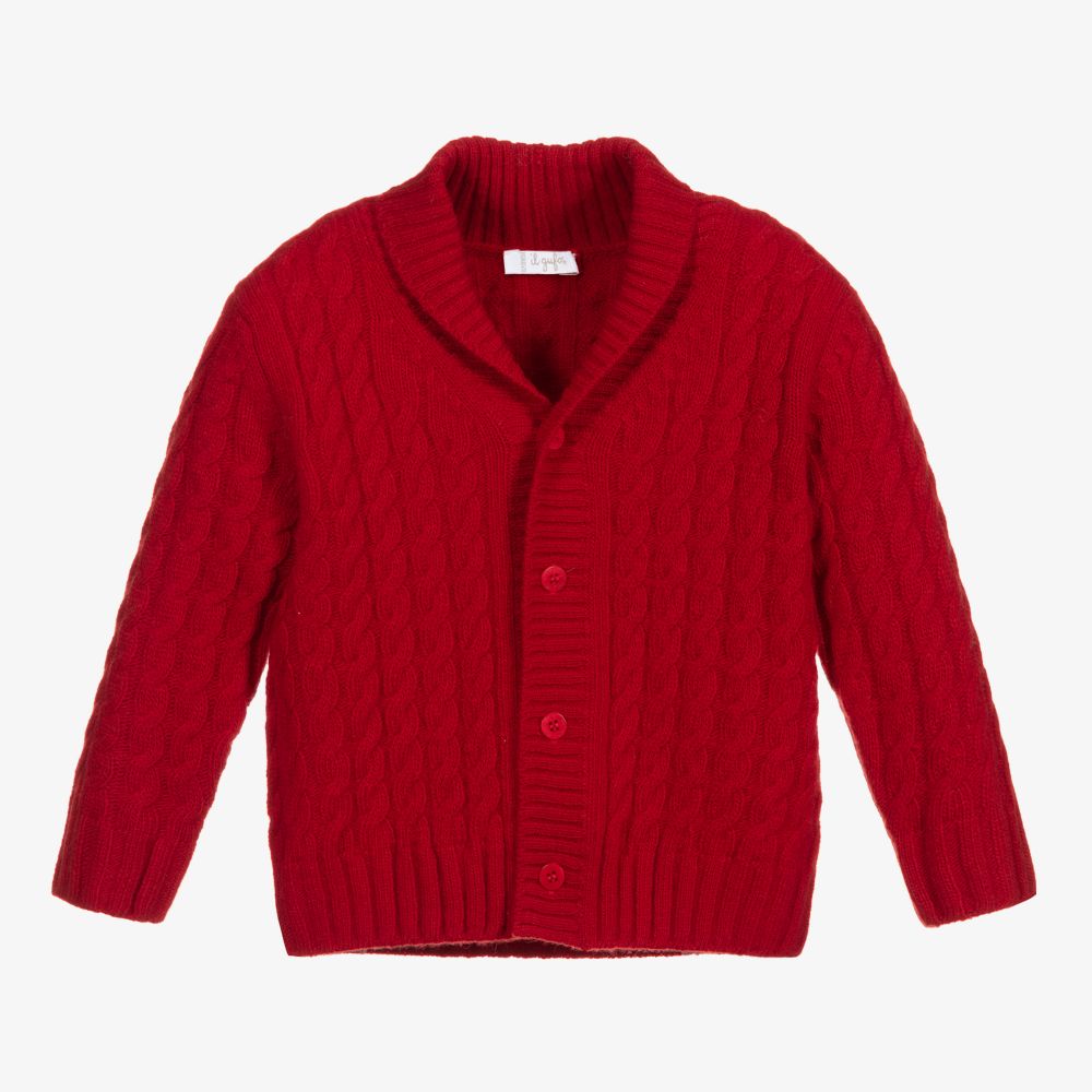 Il Gufo - Red Cable Knit Wool Cardigan  | Childrensalon