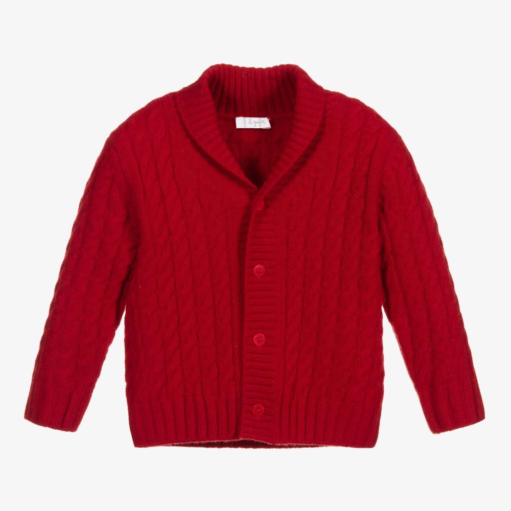 Il Gufo - Rote Wollstrickjacke mit Zopfmuster  | Childrensalon