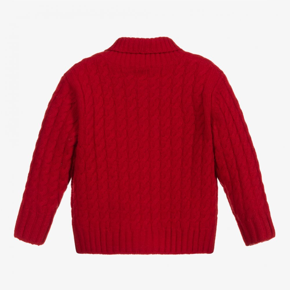 Il Gufo-Red Cable Knit Wool Cardigan  | Childrensalon Outlet