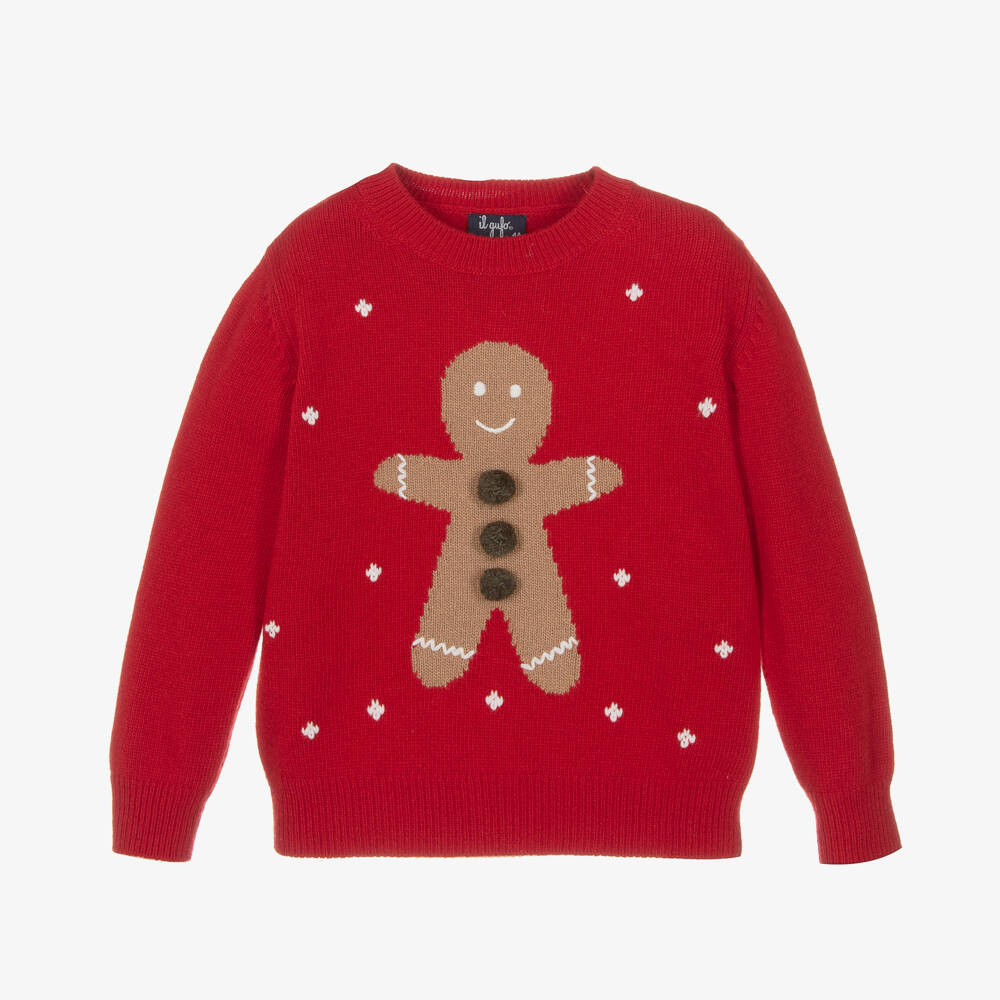 Il Gufo-Red Merino Wool Gingerbread Sweater | Childrensalon Outlet