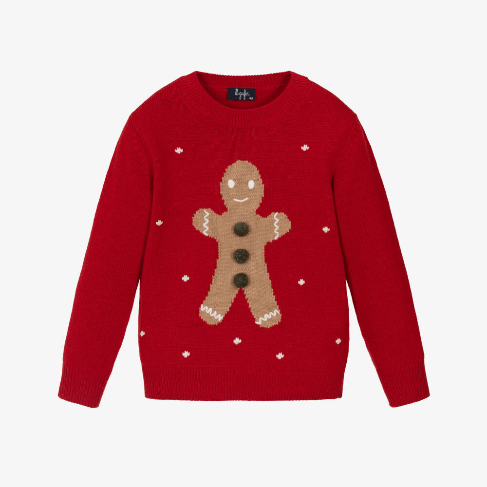 Il Gufo-Red Merino Wool Gingerbread Sweater | Childrensalon Outlet