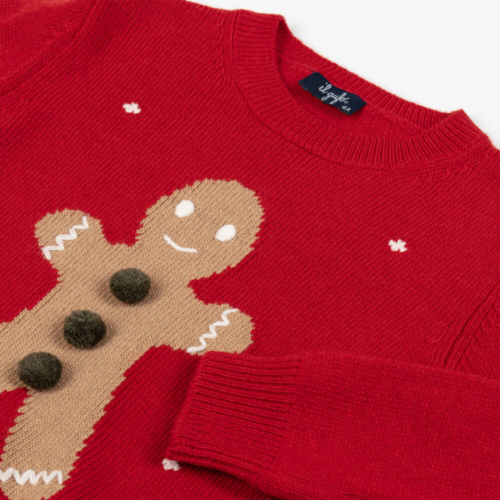 Il Gufo-Red Merino Wool Gingerbread Sweater | Childrensalon Outlet