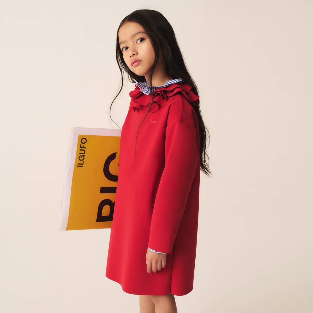 Il Gufo-Red Ruffle Collar Dress | Childrensalon Outlet