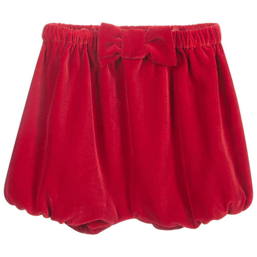 Il Gufo Red Velvet Shorts with Braces