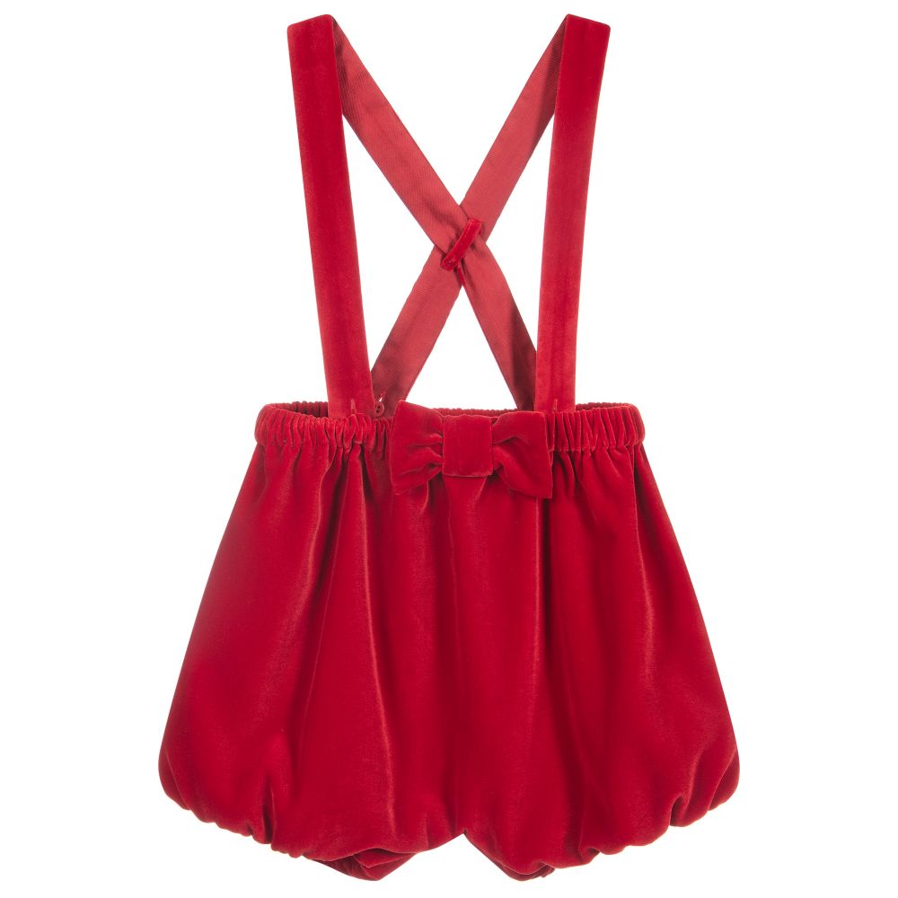 Il Gufo-Red Velvet Shorts with Braces | Childrensalon Outlet