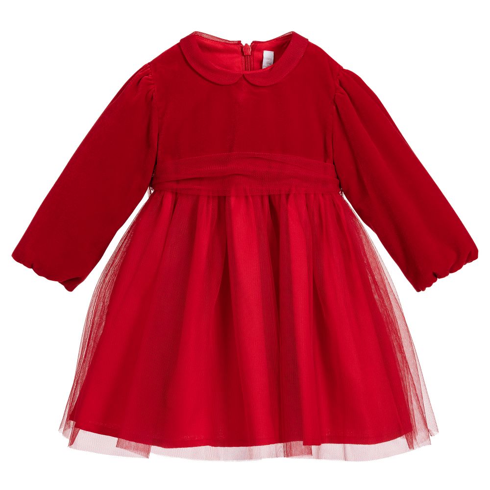 Il Gufo - فستان أطفال بناتي مخمل و تول لون أحمر  | Childrensalon