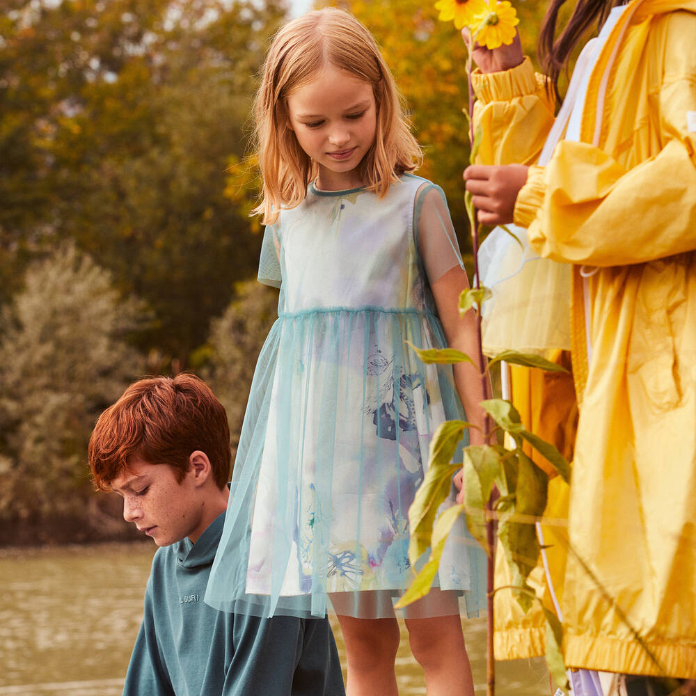 イタリア発!! IL GUFO ★ Sea Green チュール花柄ドレス ★3-10Y Il Gufo - Sea Green Tulle Floral Dress | Childrensalon Outlet