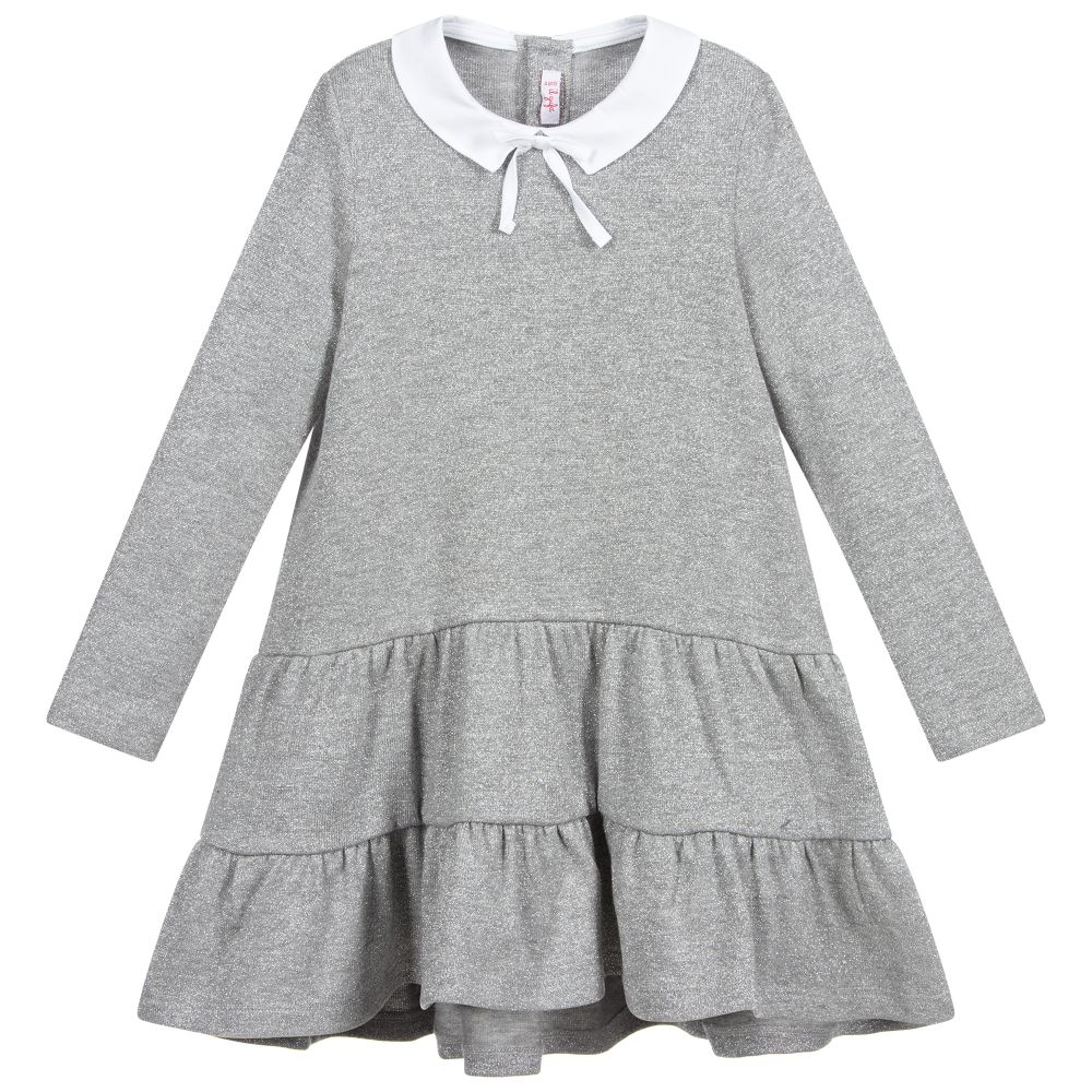 Il Gufo-فستان فيسكوز محبوك لون فضّي برّاق | Childrensalon Outlet