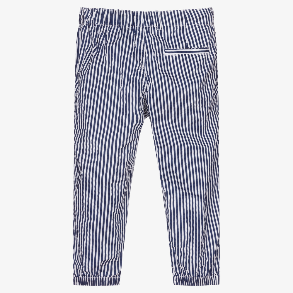 Il Gufo-White & Blue Cotton Trousers | Childrensalon Outlet