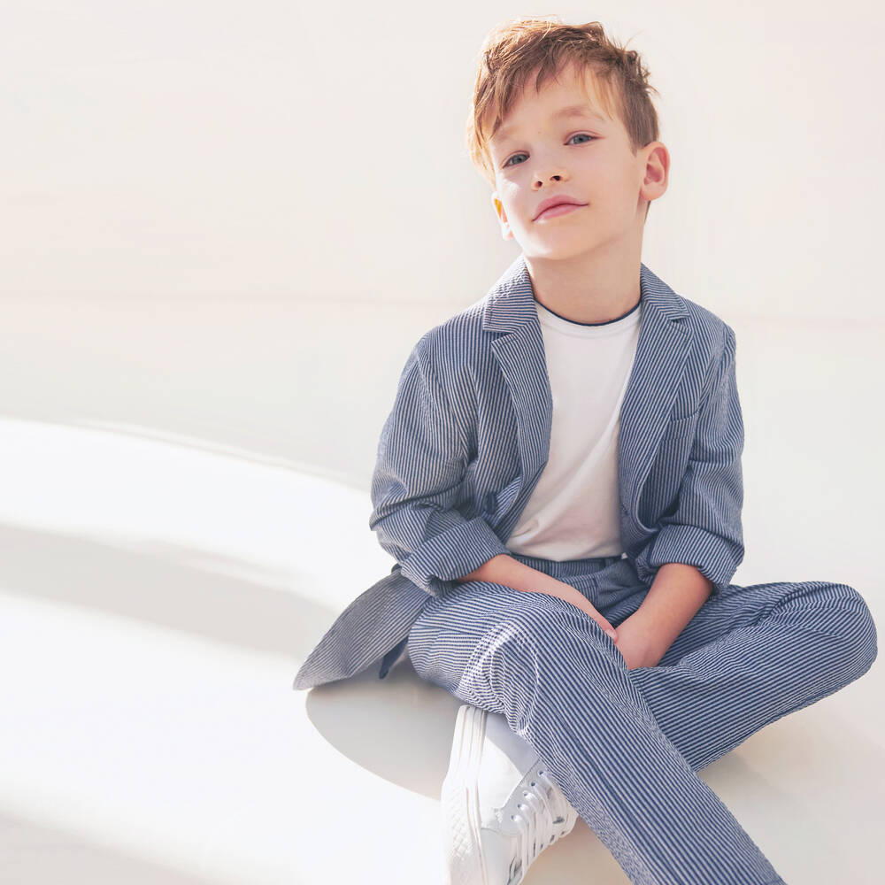 Il Gufo-White & Blue Cotton Trousers | Childrensalon Outlet