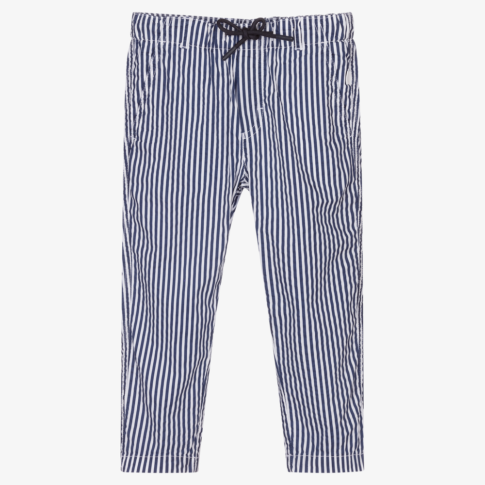 Il Gufo-White & Blue Cotton Trousers | Childrensalon Outlet