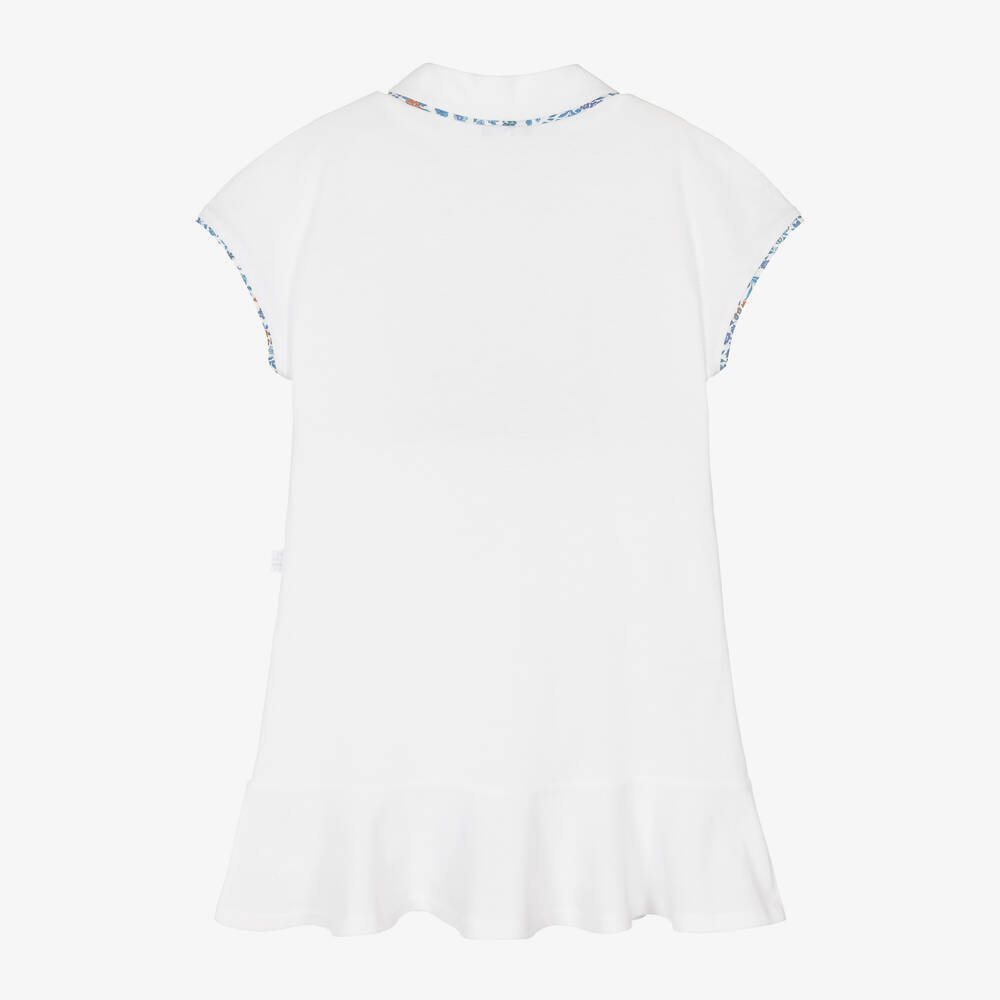 Il Gufo-Белое хлопковое платье с голубой отделкой в цветочек | Childrensalon Outlet