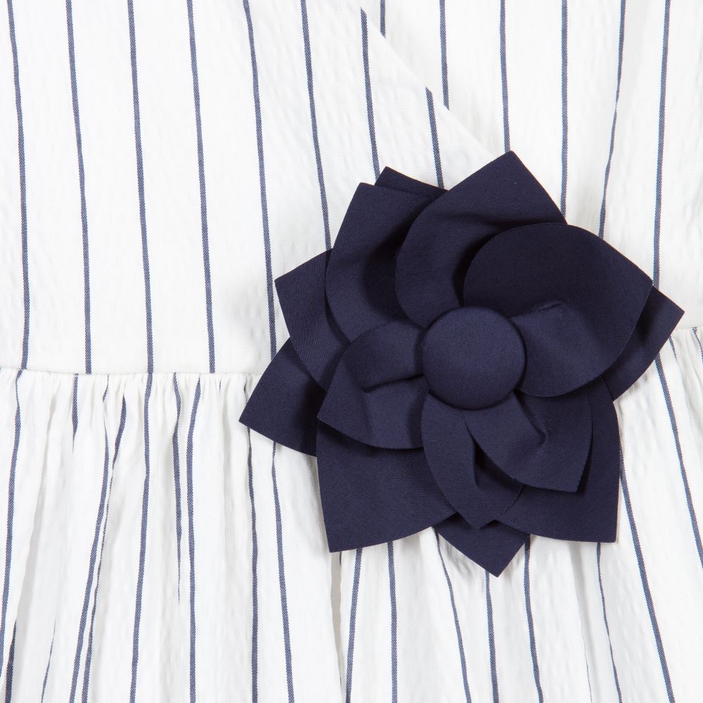 Il Gufo-فستان مزيج قطن مقلم لون أبيض وكحلي | Childrensalon Outlet