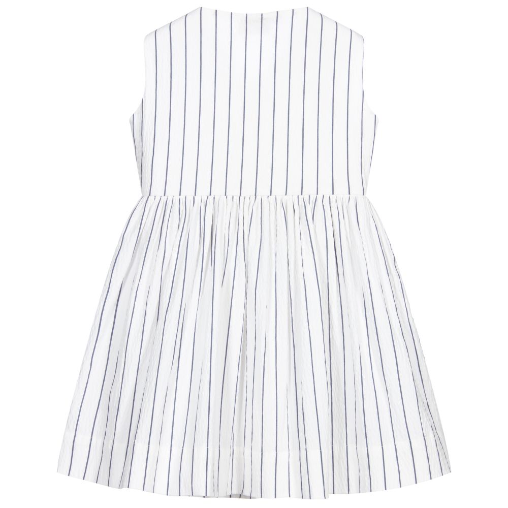 Il Gufo-فستان مزيج قطن مقلم لون أبيض وكحلي | Childrensalon Outlet