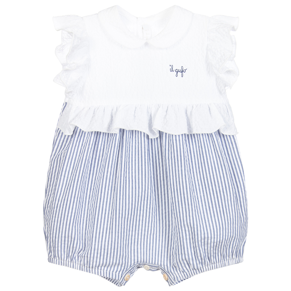 Il Gufo - White & Blue Striped Shortie | Childrensalon