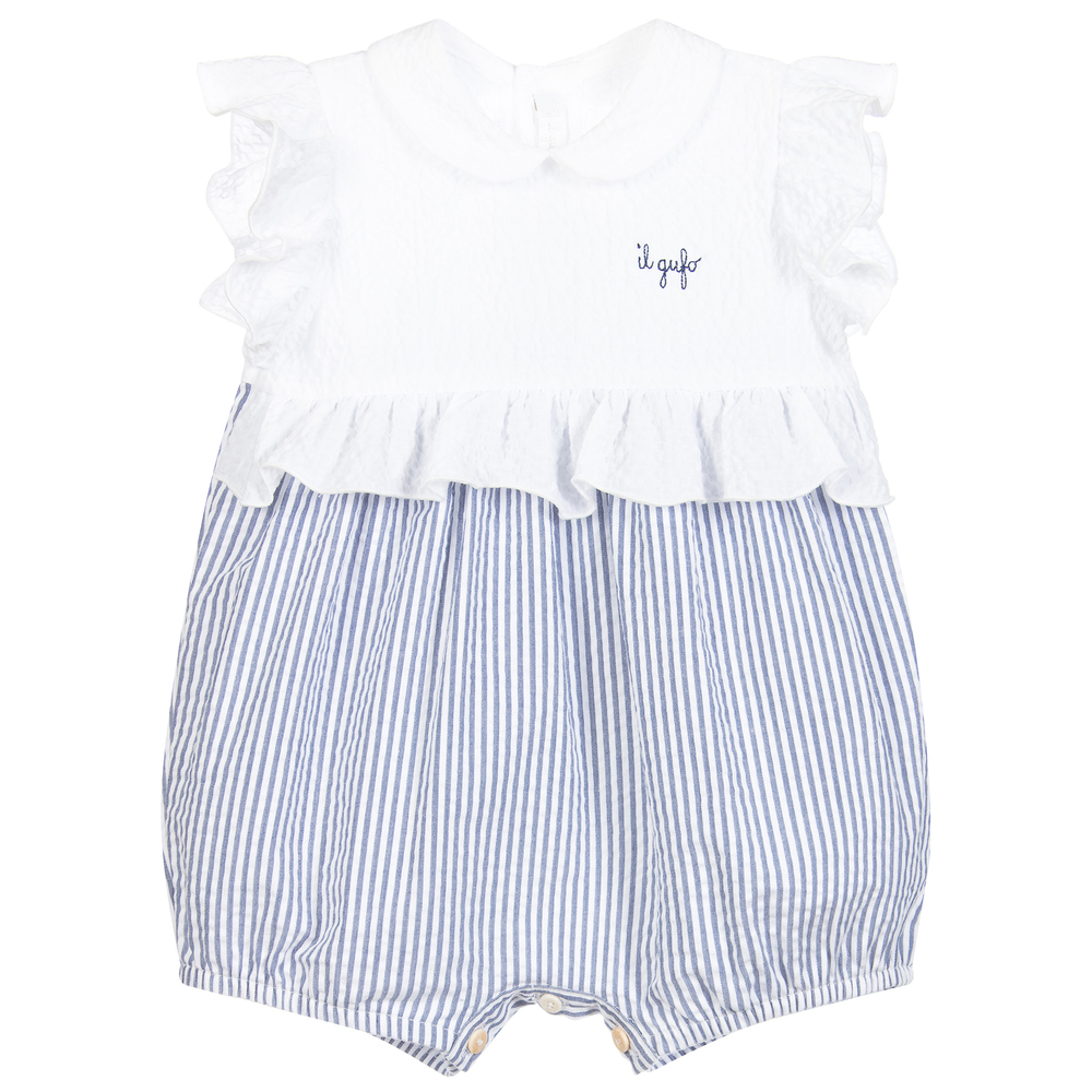 Il Gufo - Combi-short rayée blanche et bleue | Childrensalon