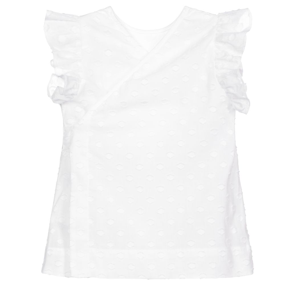 Il Gufo - White Bow Cotton Blouse | Childrensalon