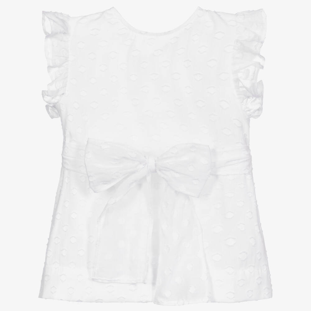Il Gufo-White Bow Cotton Blouse | Childrensalon Outlet