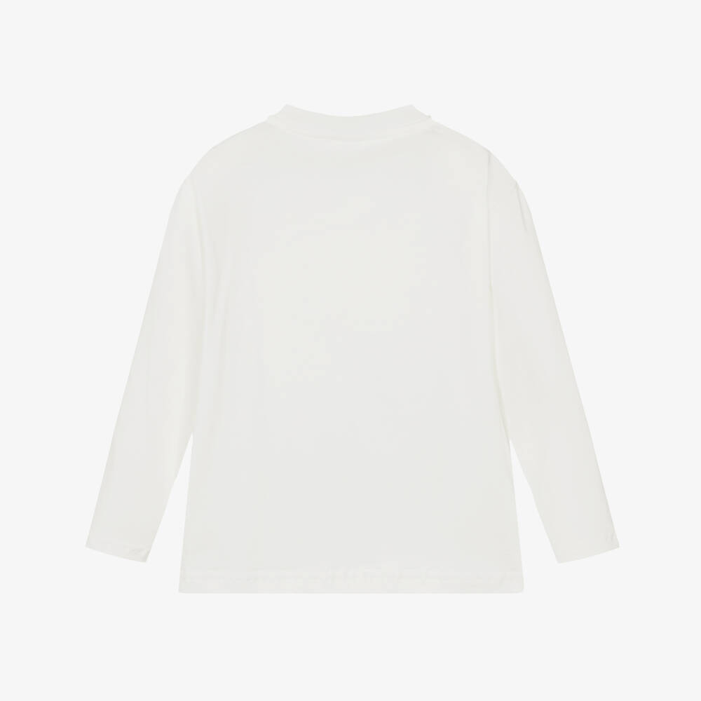 Il Gufo-White Cat Print Ls T-shirt | Childrensalon Outlet