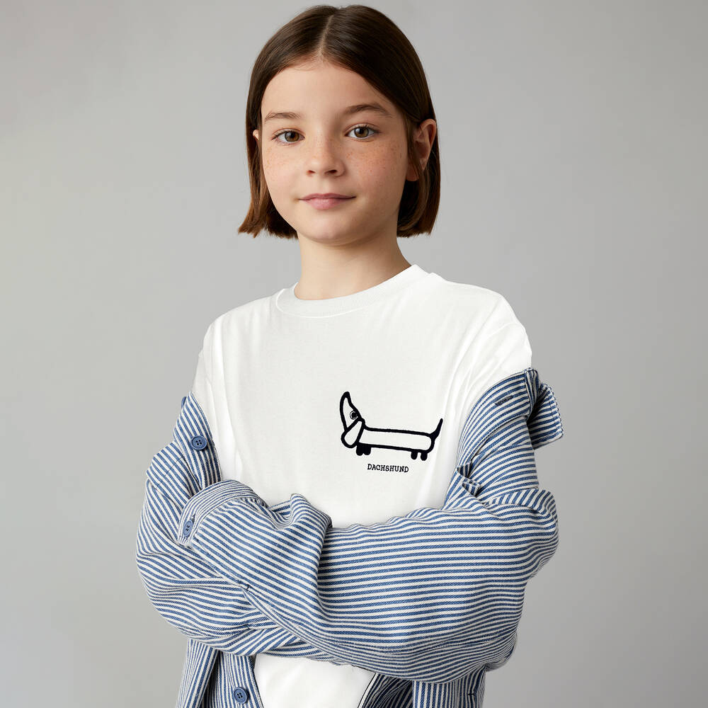 Il Gufo-White Cotton Embroidered Dog T-Shirt | Childrensalon Outlet