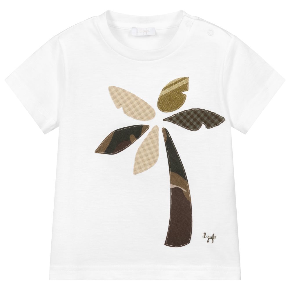 Il Gufo - White Cotton Palm T-Shirt | Childrensalon