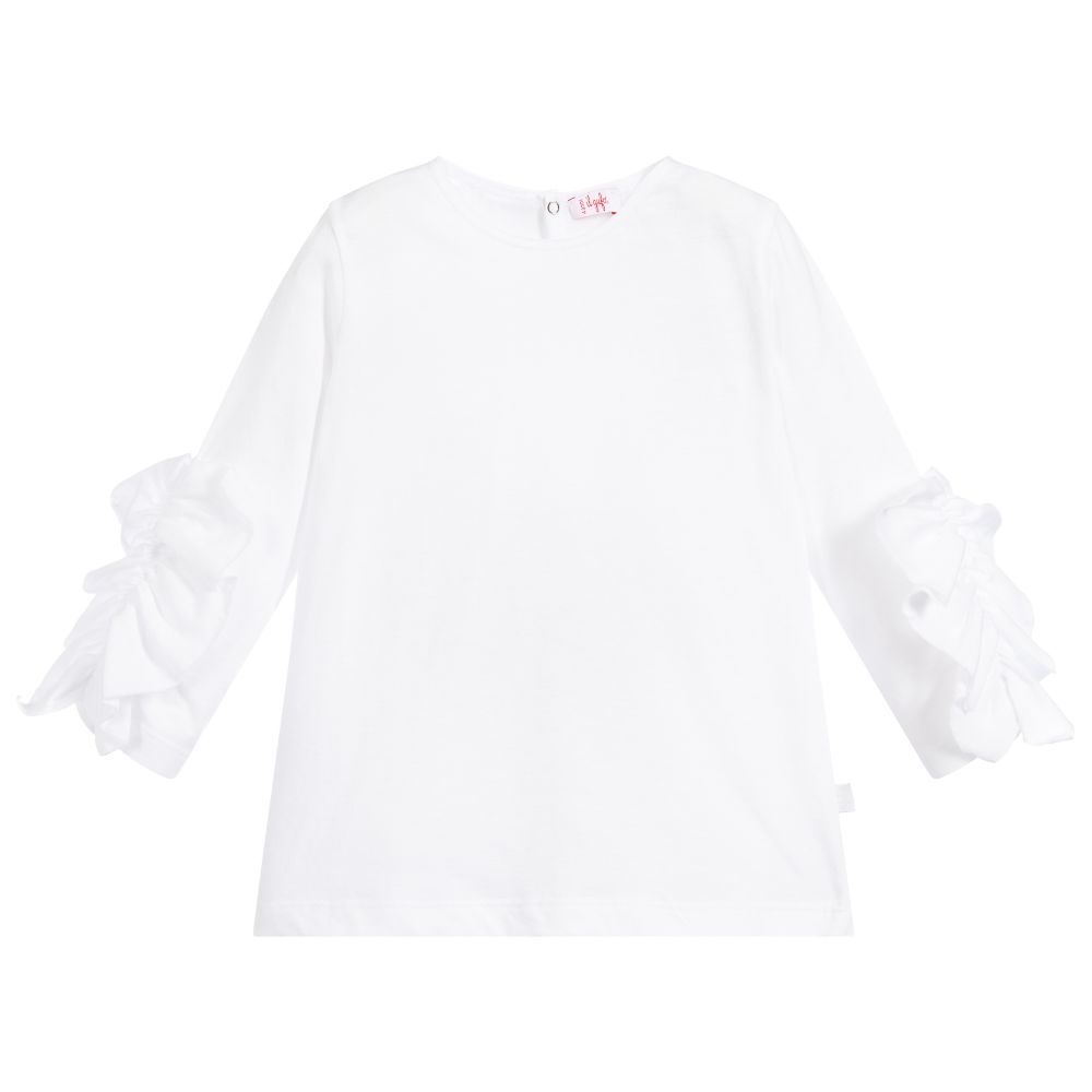 Il Gufo - White Cotton Ruffle T-Shirt | Childrensalon