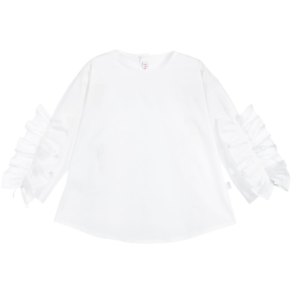 Il Gufo - White Cotton Ruffled Blouse | Childrensalon