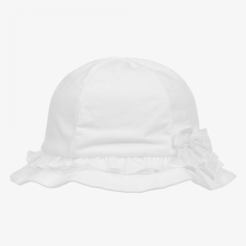 Il Gufo - قبعة شمس أطفال بناتي قطن لون أبيض | Childrensalon