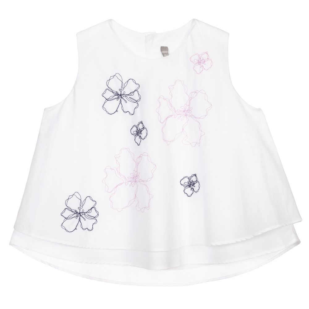 Il Gufo - White Flower Cotton Blouse | Childrensalon