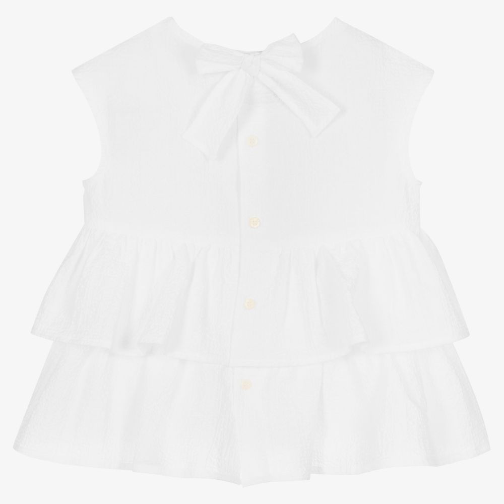 Il Gufo-White Frill Seersucker Blouse | Childrensalon Outlet