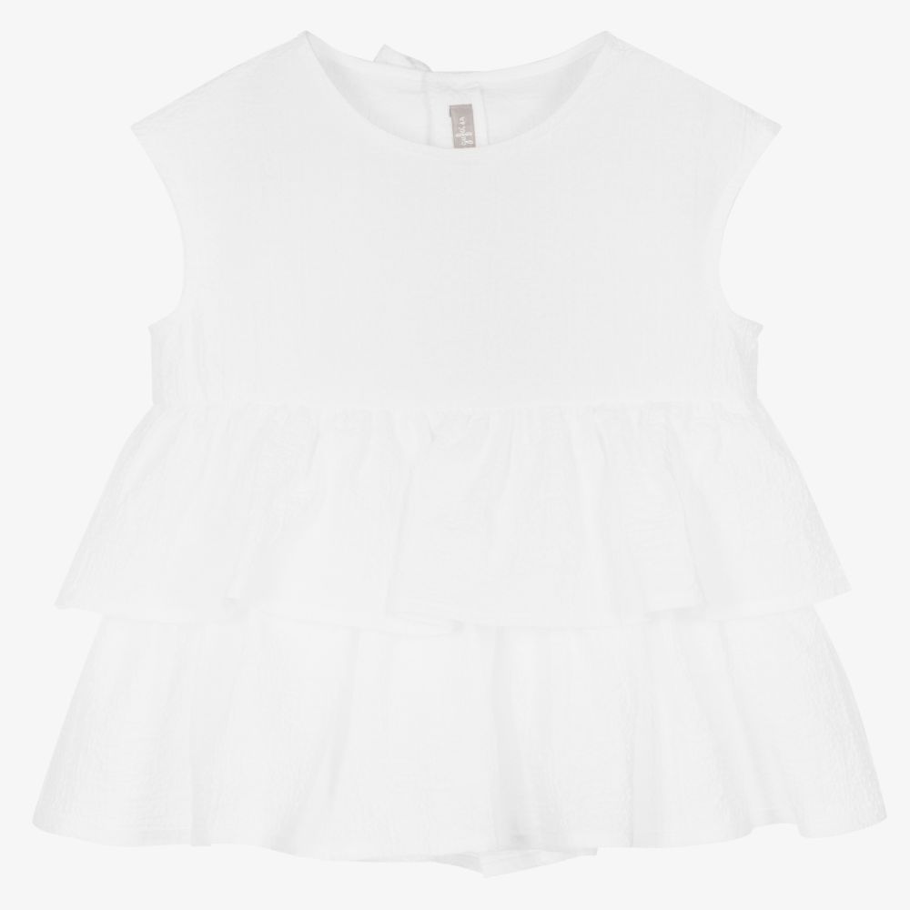 Il Gufo - White Frill Seersucker Blouse | Childrensalon