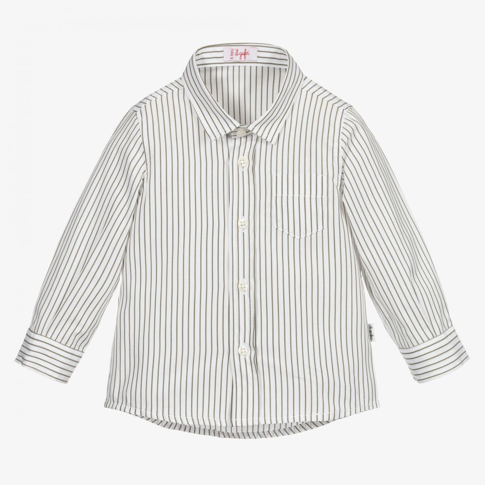 Il Gufo - White & Green Striped Shirt | Childrensalon