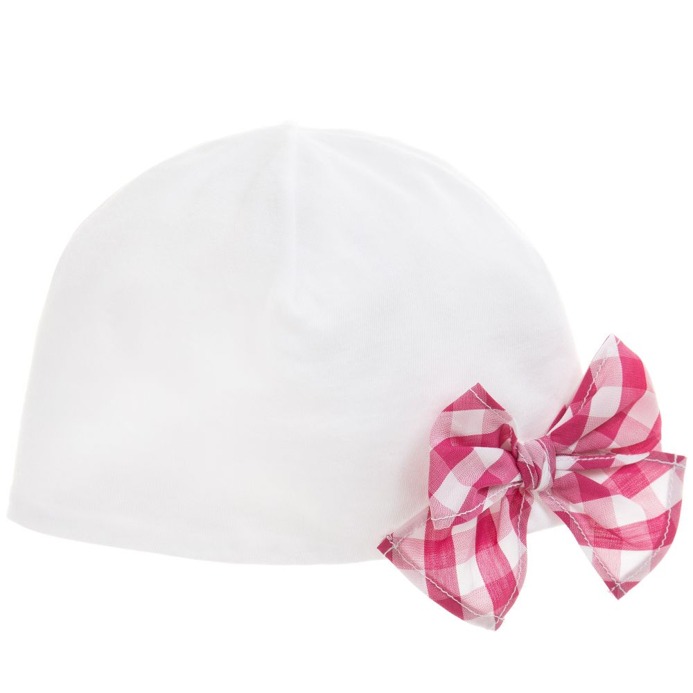Il Gufo - قبعة قطن بفيونكة لون أبيض وزهري  | Childrensalon