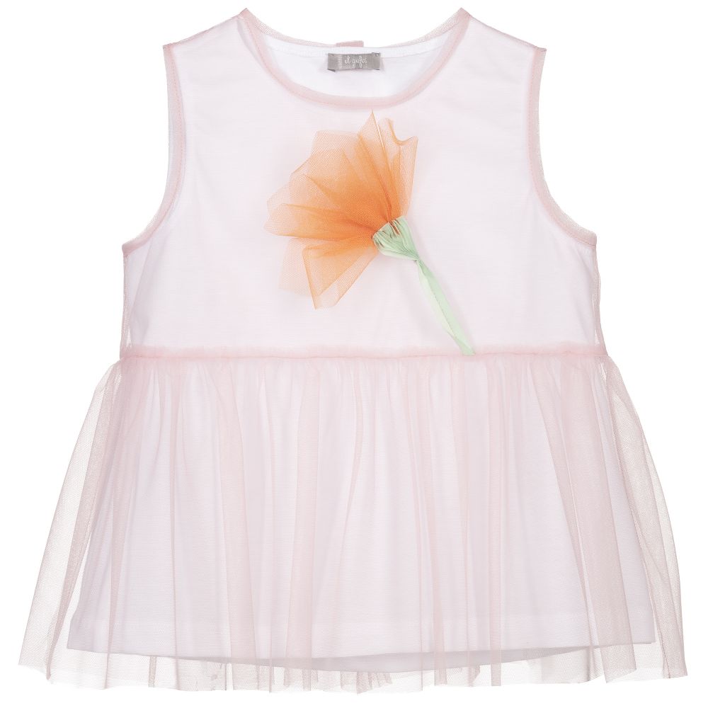 Il Gufo - Blouse blanche et rose en coton | Childrensalon