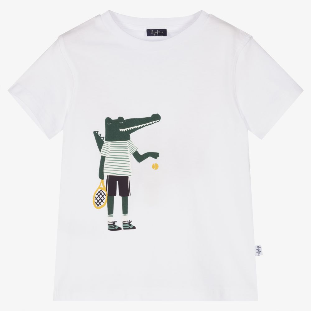 Il Gufo-Белая теннисная футболка с крокодилом | Childrensalon Outlet