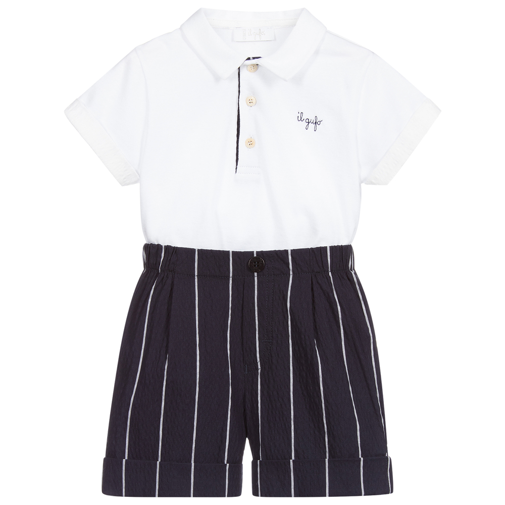 Il Gufo - Ensemble haut blanc et short bleu | Childrensalon