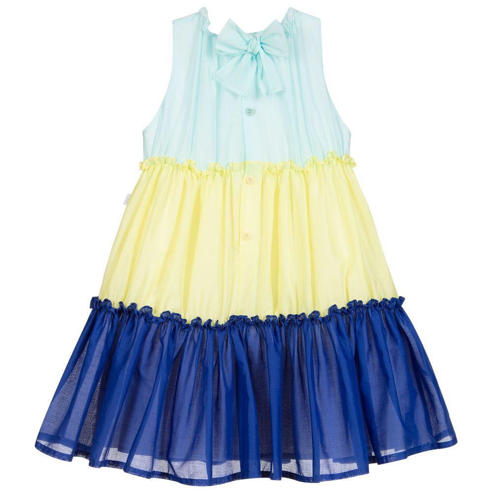 Il Gufo-Yellow & Blue Tiered Dress | Childrensalon Outlet