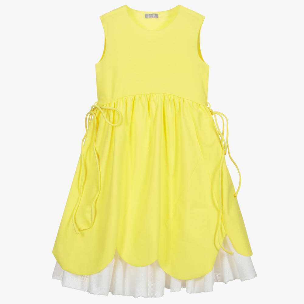 Il Gufo-فستان جيرسي لون أصفر وتنورة شبك لون أبيض | Childrensalon Outlet