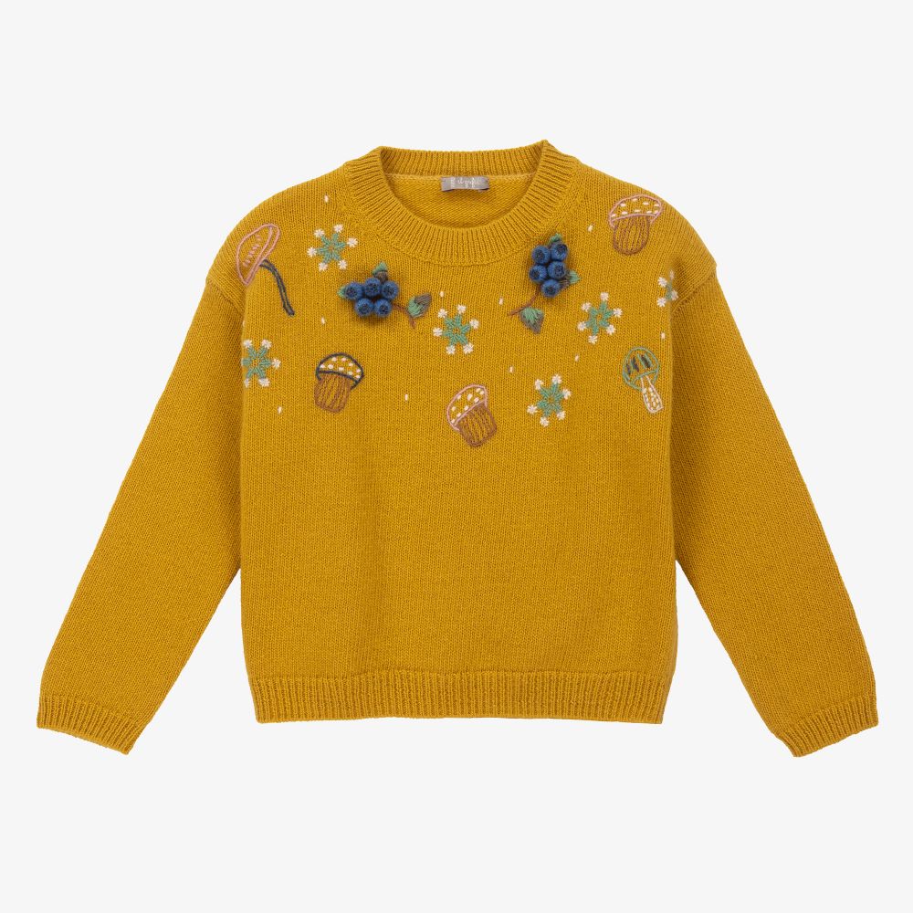 Il Gufo - Yellow Floral Wool Sweater | Childrensalon
