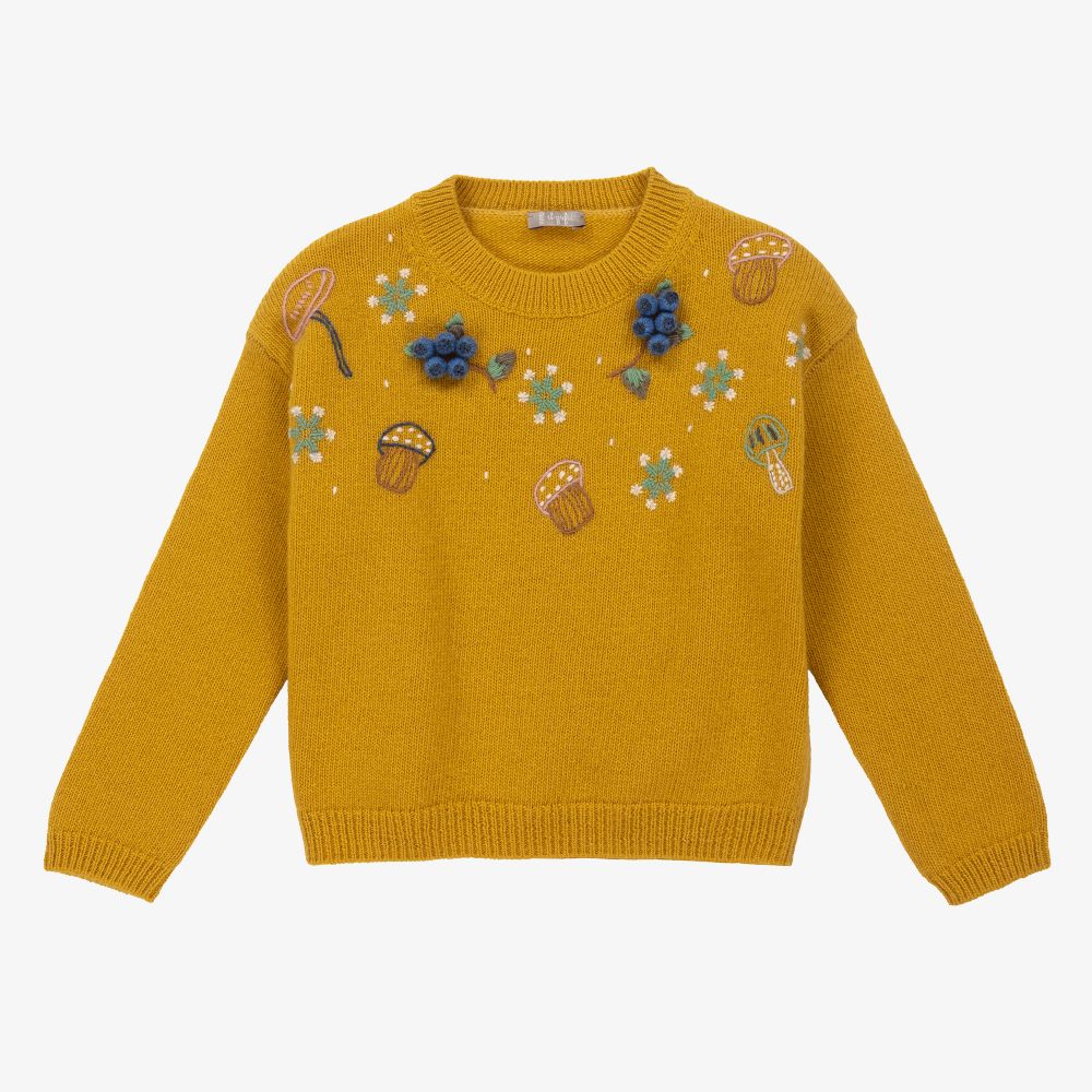 Il Gufo - Gelber Wollpullover mit Blumen | Childrensalon