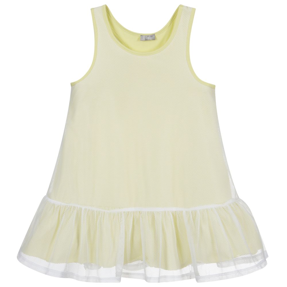 Il Gufo - Mesh-Kleid in Gelb und Weiß | Childrensalon