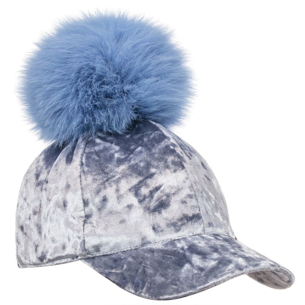 Il Trenino-Girls Blue Velvet Cap  | Childrensalon Outlet