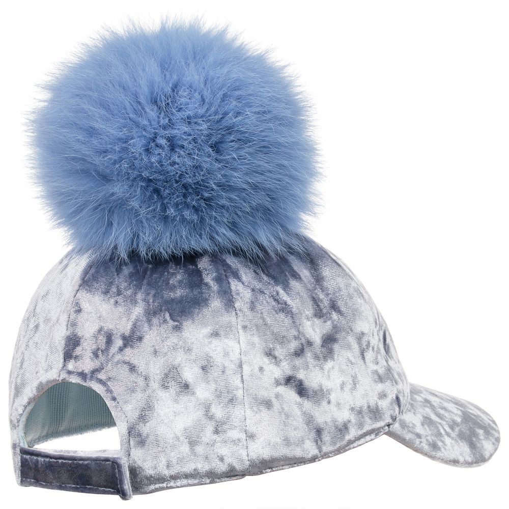 Il Trenino-Girls Blue Velvet Cap  | Childrensalon Outlet
