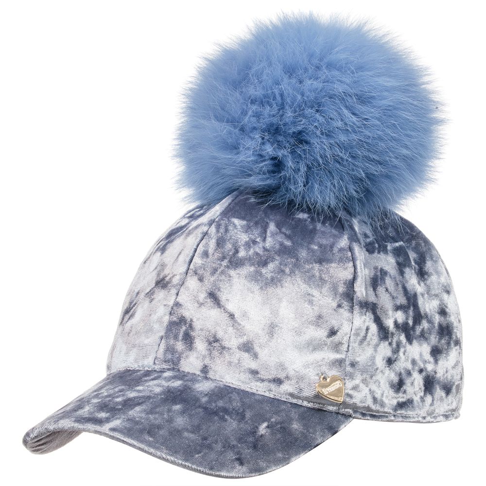 Il Trenino - Girls Blue Velvet Cap  | Childrensalon