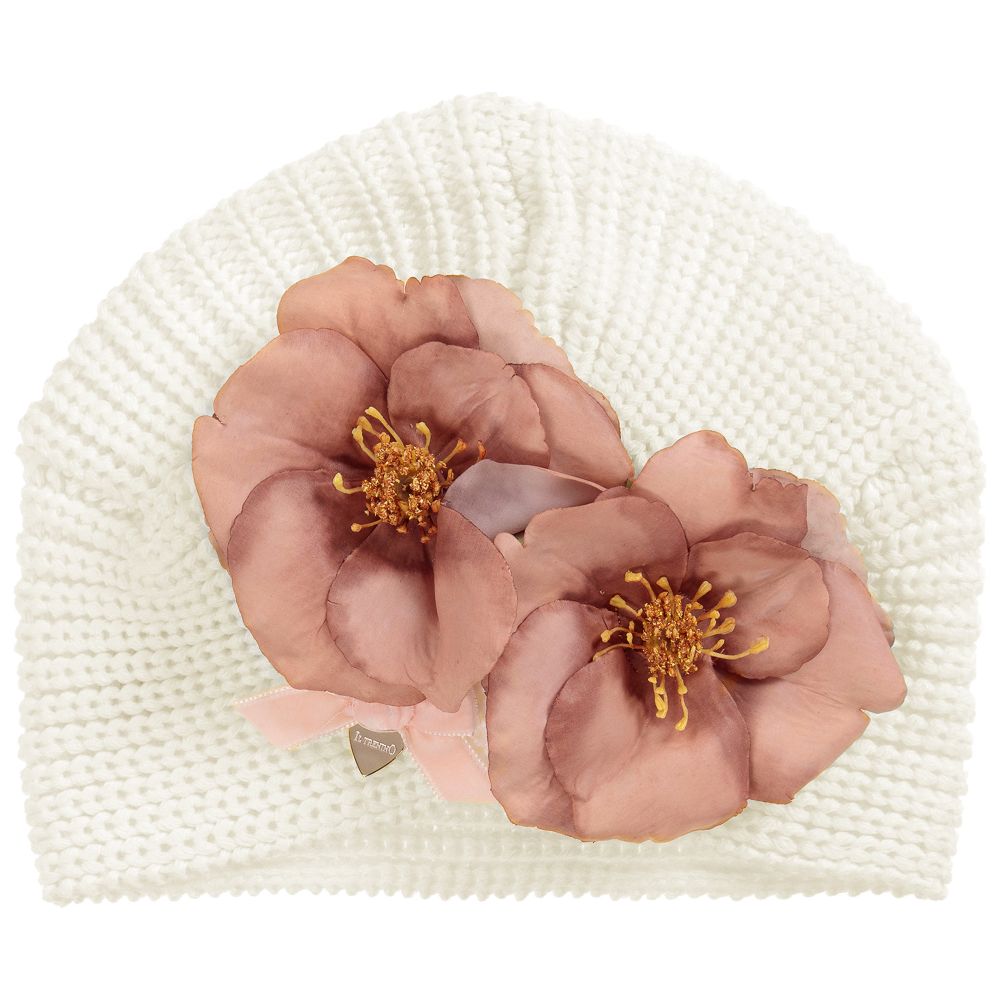 Il Trenino - Girls Ivory Wool Flower Hat | Childrensalon